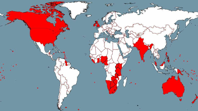 photo représentant une carte avec les pays anglophones dans le monde