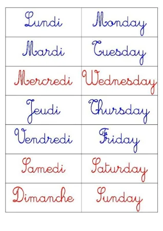voici les jours de la semaines pour améliorer votre anglais